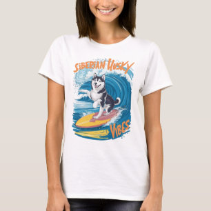 Wave Rider Siberische Husky Hond Surfen T-shirt