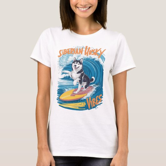 Wave Rider Siberische Husky Hond Surfen T-shirt (Voorkant)