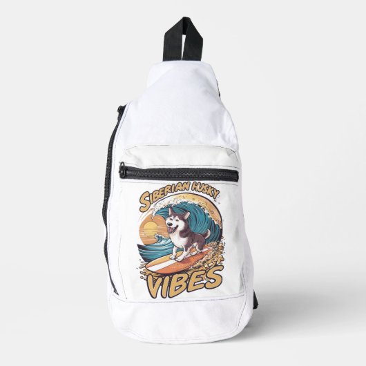 Wave Rider: Siberische husky hond vangen golven Sling Bag (Voorkant)