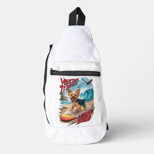 Wave Rider Yorkshire Terrier Surfen Pup Sling Bag (Voorkant)