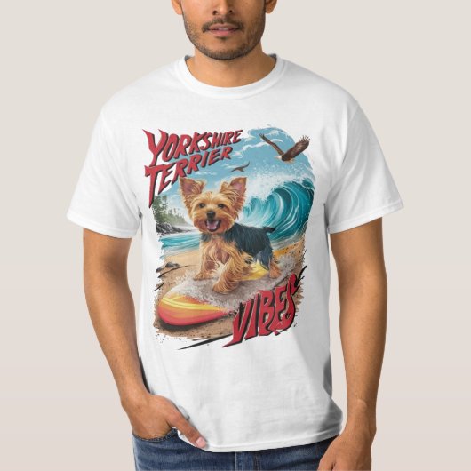 Wave Rider Yorkshire Terrier Surfen Pup T-shirt (Voorkant)