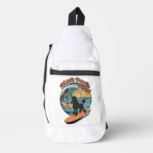 Wave-rijden zwart poedel surfen avontuur sling bag (Voorkant)