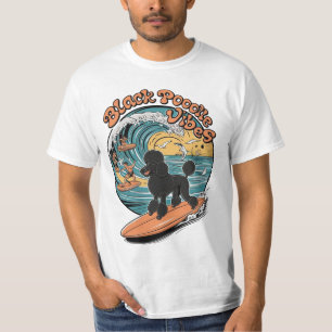Wave-rijden zwart poedel surfen avontuur t-shirt