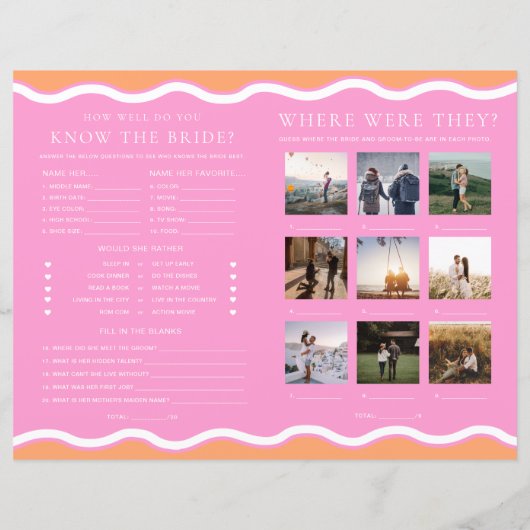 Wave Sinaasappel Roze Vrijgezellenfeest Spel Menu (Achterkant)