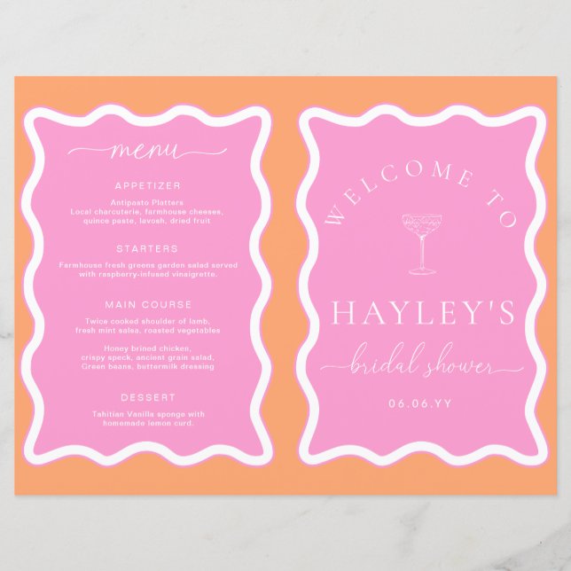 Wave Sinaasappel Roze Vrijgezellenfeest Spel Menu  (Voorkant)