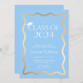 Wave Sky Blue Gold Graduation Party Kaart (Voorkant / Achterkant)