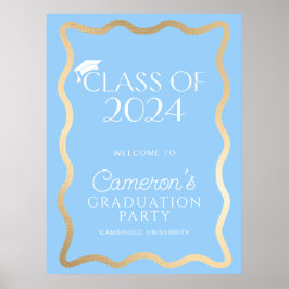 Wave Sky Blue Gold Graduation Party Welkom Poster