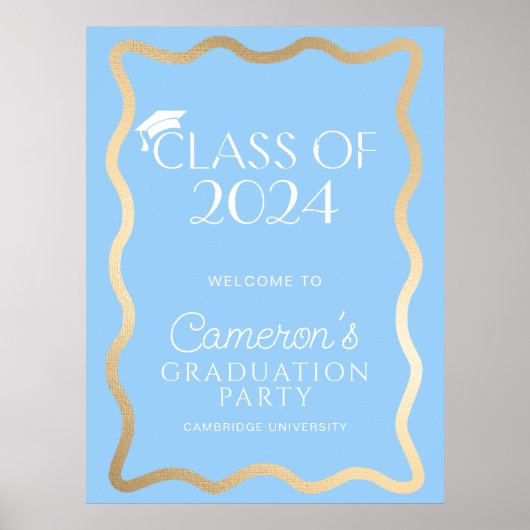 Wave Sky Blue Gold Graduation Party Welkom Poster (Voorkant)