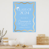 Wave Sky Blue Gold Graduation Party Welkom Poster (Keuken)