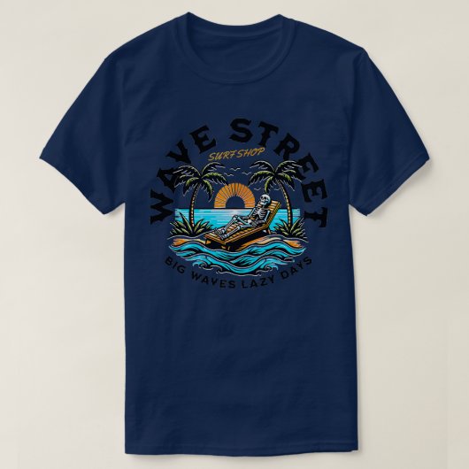 Wave Street Skeleton op het strand T-shirt (Design voorkant)