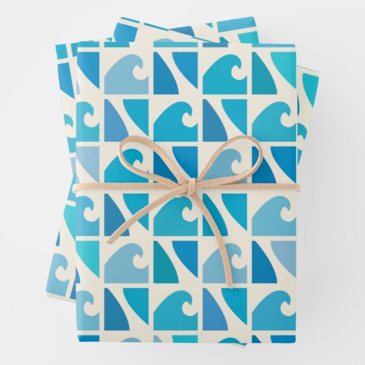 Wave Surf Retro Blue Inpakpapier Vel (In situ)