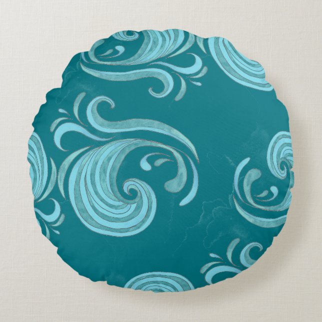 Wave Swirls Rond Kussen (Voorkant)