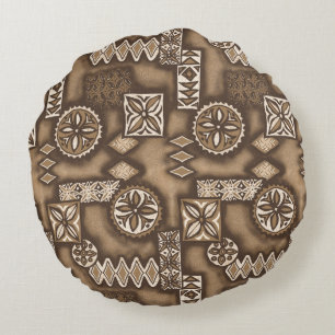 Wave Warrior Hawaiian Tapa Rond Kussen