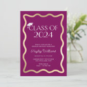 Wave Wine Gold Graduation Party Kaart (Staand voorkant)