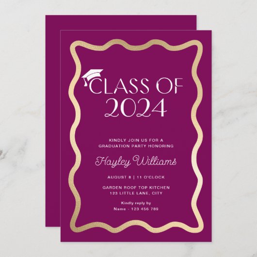Wave Wine Gold Graduation Party Kaart (Voorkant / Achterkant)