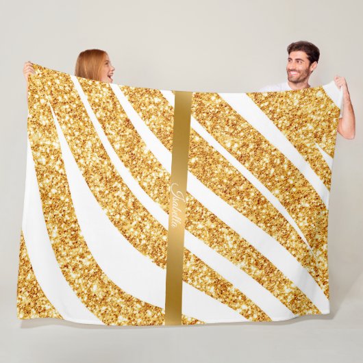 Wave Zee Gold Glitter Boho Popular Collectie Fleece Deken (In situ)