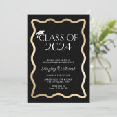 Wave Zwart Goud Afstudeerfeest Kaart (Staand voorkant)
