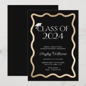 Wave Zwart Goud Afstudeerfeest Kaart (Voorkant / Achterkant)