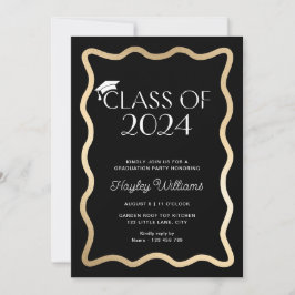 Wave Zwart Goud Afstudeerfeest Kaart