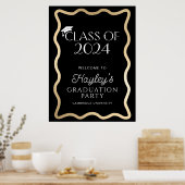Wave Zwart Goud Afstudeerfeest Welkom Poster (Keuken)