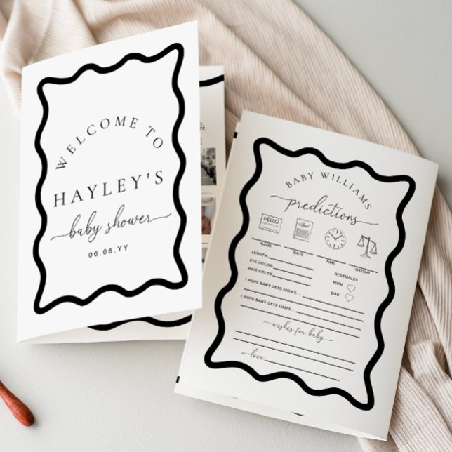 Wave Zwart Wit Baby shower Game Boekje (Baby Shower Games Booklet Wave Black White )