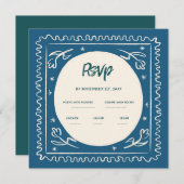 Waveblauw Handschrift Retro Bruiloft RSVP Kaart (Voorkant / Achterkant)