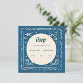 Waveblauw Handschrift Retro Bruiloft RSVP Kaart (Staand voorkant)