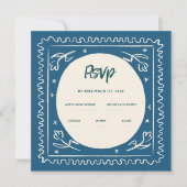 Waveblauw Handschrift Retro Bruiloft RSVP Kaart (Voorkant)