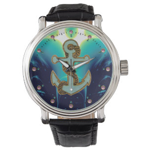 WAVEN VAN DE NAUTISCHE/ZEE, ANCHOR EN SCHIJNWERK b Horloge