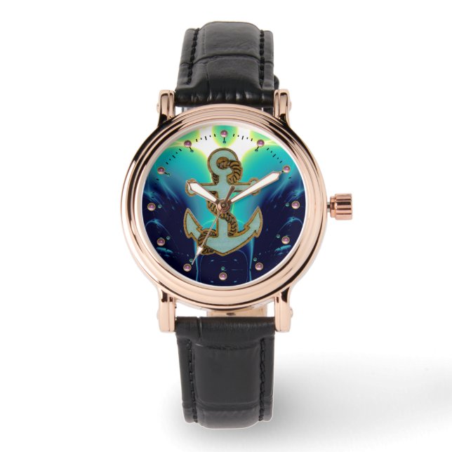 WAVEN VAN DE NAUTISCHE/ZEE, ANCHOR EN SCHIJNWERK b Horloge (Voorkant)