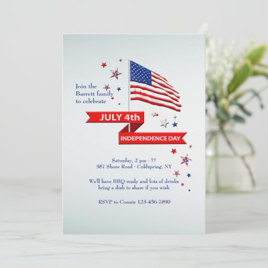 Waver Flag Independence Day Uitnodiging (Staand voorkant)