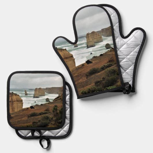 Waves Against Time beroemd gemaakt door Great Ocea Ovenwant & Pannenlap Set (Voorkant / Achterkant)