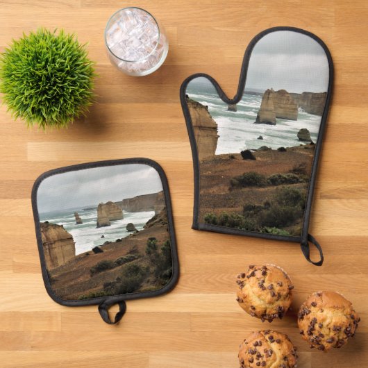 Waves Against Time beroemd gemaakt door Great Ocea Ovenwant & Pannenlap Set (Top down)