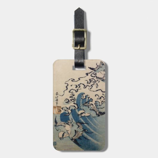 Waves and Birds, c.1825 (kleurenhoutblokafdruk) Bagagelabel (Voorkant verticaal)