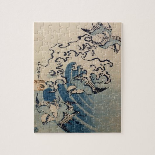 Waves and Birds, c.1825 (kleurenhoutblokafdruk) Legpuzzel (Verticaal)