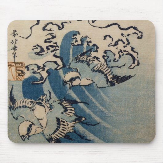 Waves and Birds, c.1825 (kleurenhoutblokafdruk) Muismat (Voorkant)