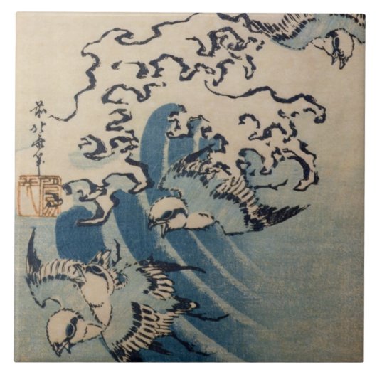 Waves and Birds, c.1825 (kleurenhoutblokafdruk) Tegeltje (Voorkant)