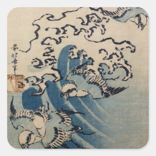 Waves and Birds, c.1825 (kleurenhoutblokafdruk) Vierkante Sticker (Voorkant)
