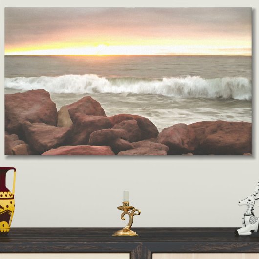 Waves and Boulders 0893 Art Canvas Afdruk