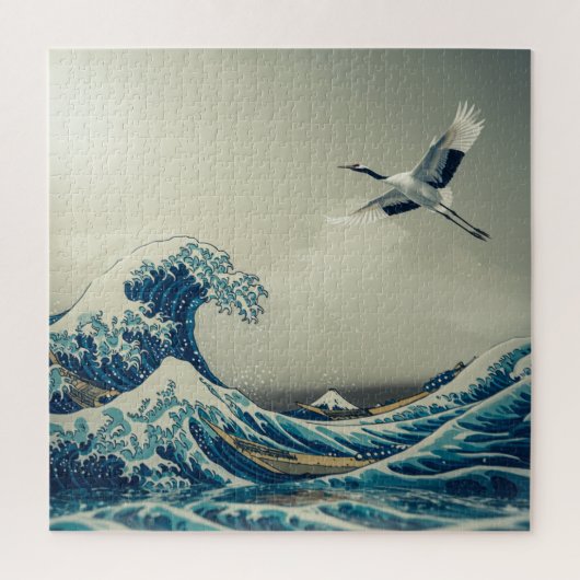 Waves and Crane – A Dreamlike Ukiyo-e Vision Legpuzzel (Verticaal)