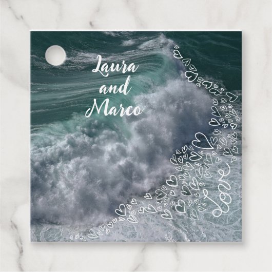 Waves and sea with Doodle hearts Bedankjes Labels (Voorkant)