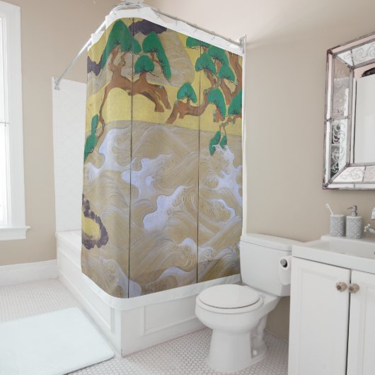 Waves at Matsushima (rechts), Tawaraya Sotatsu Douchegordijn (In situ)