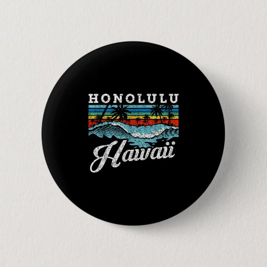 Waves Beach Honolulu Hawaiian Summer Surfing Retro Ronde Button 5,7 Cm (Voorkant)