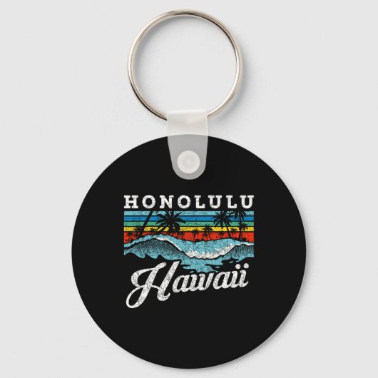 Waves Beach Honolulu Hawaiian Summer Surfing Retro Sleutelhanger (Voorkant)