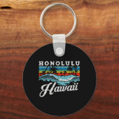 Waves Beach Honolulu Hawaiian Summer Surfing Retro Sleutelhanger (Voorkant)
