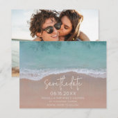 Waves Beach Weduwfoto Save the Date Aankondiging (Voorkant / Achterkant)