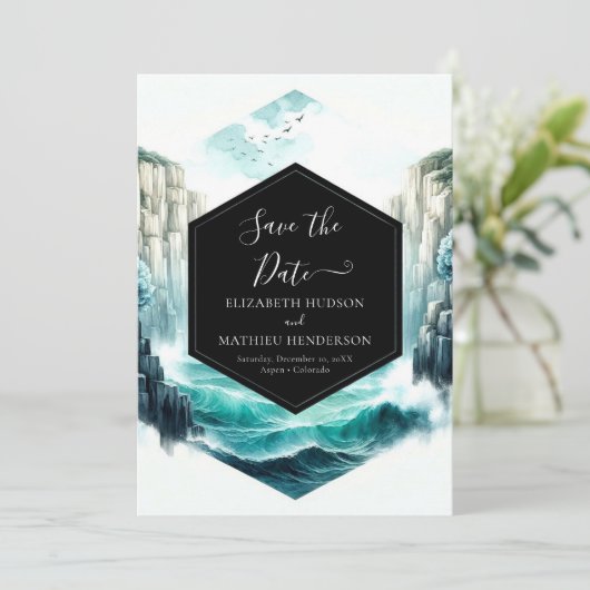 Waves Blue Nautical Wedding Save The Date (Staand voorkant)
