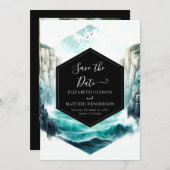 Waves Blue Nautical Wedding Save The Date (Voorkant / Achterkant)