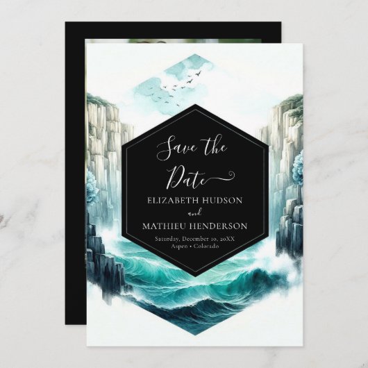 Waves Blue Nautical Wedding Save The Date (Voorkant / Achterkant)