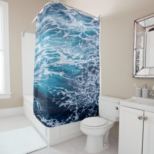 Waves Blue Ocean Summer Beach Douchegordijn (In situ)